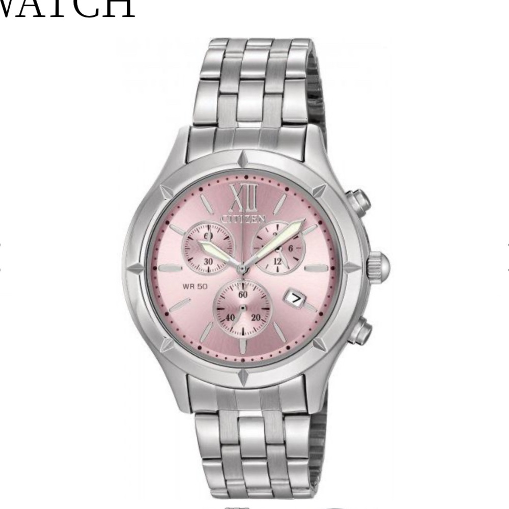 Citizen Eco-Drive Watch, women’s large pink dial Chronograph watch